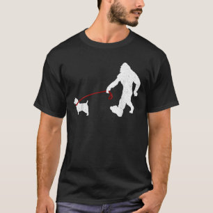 Funny Bigfoot Walking With Australian Terrier Dog  T-Shirt