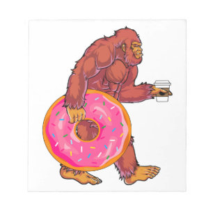 Funny Bigfoot Walking with Large Donut and Coffee Notepad