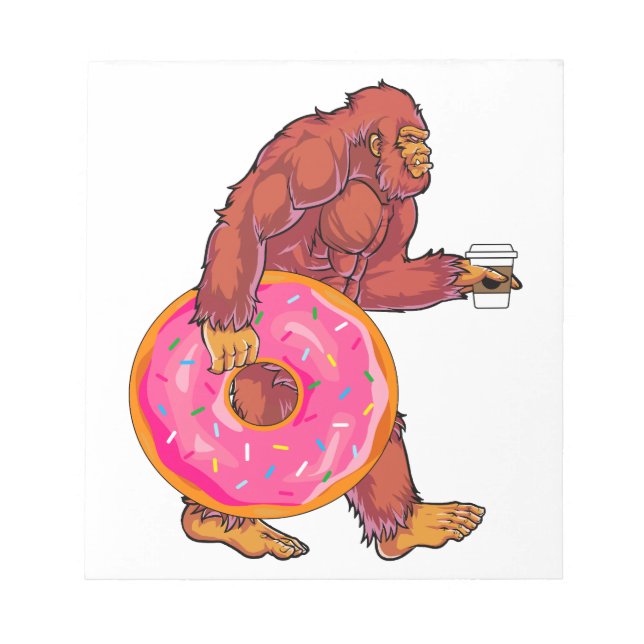 Funny Bigfoot Walking with Large Doughnut and Coff Notepad (Front)