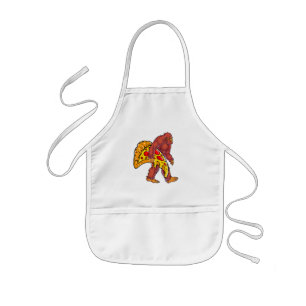 Funny Bigfoot Walking with Large Pizza Slice Kids Apron
