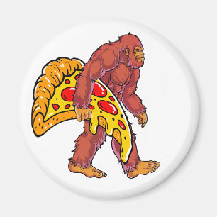 Funny Bigfoot Walking with Large Pizza Slice Magnet