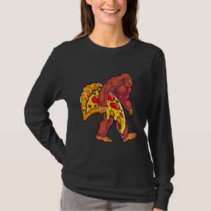 Funny Bigfoot Walking with Large Pizza Slice T-Shirt