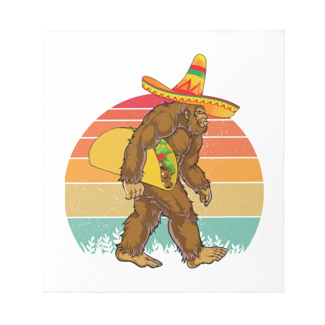 Funny Bigfoot Walking with Large Taco Notepad (Front)