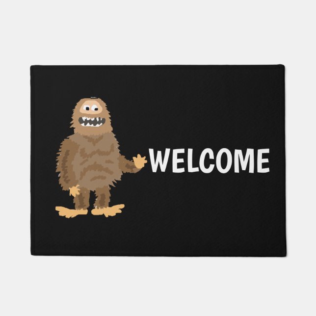 Funny Bigfoot Waving Original Art Doormat (Front)