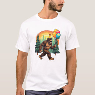 Funny Bigfoot with Balloons in Forest Birthday T-Shirt
