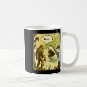 Funny Bigfoot With Shark Bruh Meme Coffee Mug