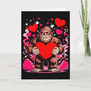 Funny Bigfoot With Sungles Holding Heart Valentine Card