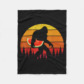 Funny Bigfoot With Watermelon Slice Melon Summer Fleece Blanket