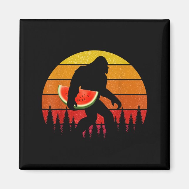 Funny Bigfoot With Watermelon Slice Melon Summer Magnet (Front)