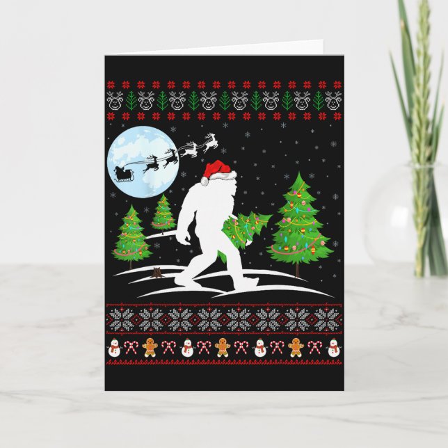 Funny Bigfoot Xmas Gift Santa Hat Ugly Bigfoot Chr Card (Front)