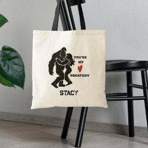 Funny BigFoot “You’re My Squatchy” Romantic Couple Tote Bag