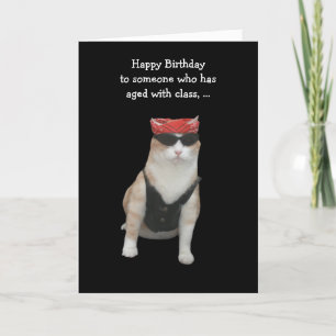 Funny Biker Cat Birthday Card