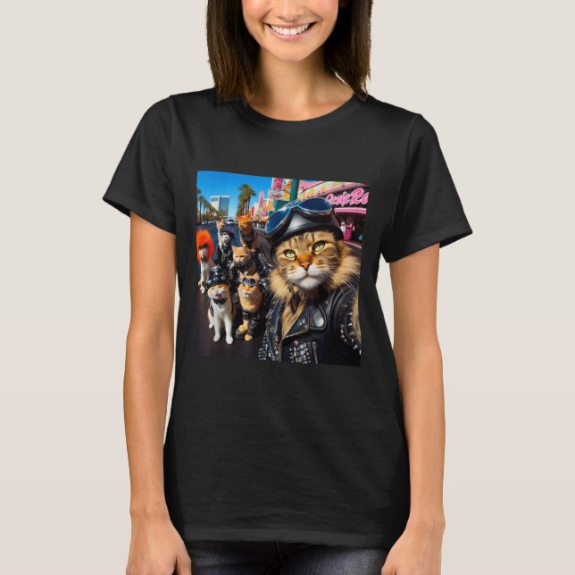Funny Biker Cats Gangster Cats Street Motorcycle C T-Shirt (Front)