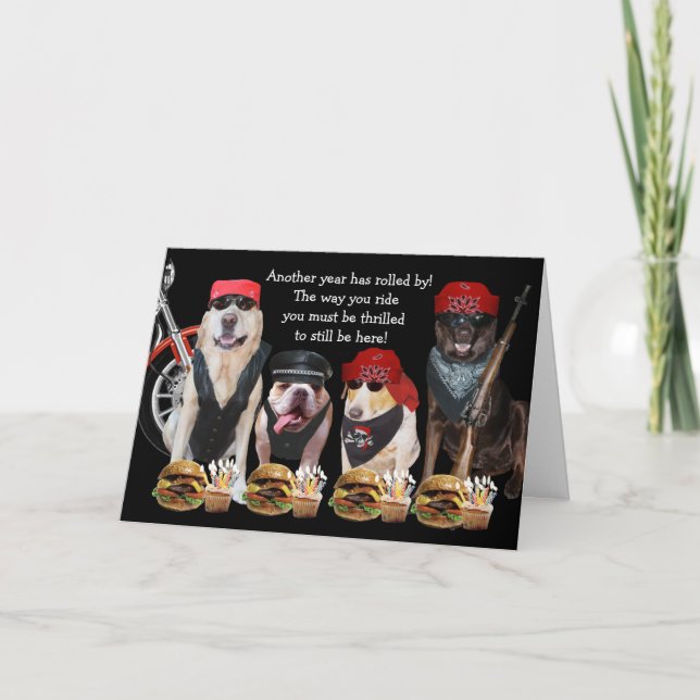 Funny Biker Dogs Birthday Card (Front)