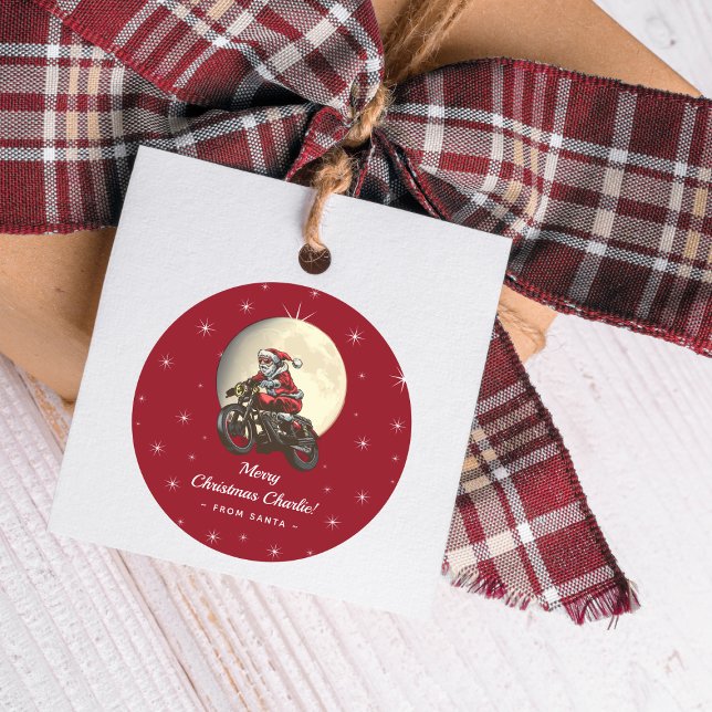 Funny Biker from Santa Kid's Christmas Gift Classic Round Sticker (Creator Uploaded)