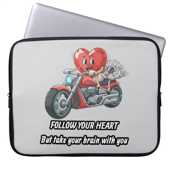Funny biker heart follow your heart quote  laptop sleeve (Front)