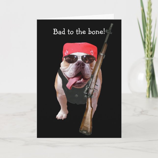 Funny Biker/Nonconformist Bull Dog Birthday Card (Front)