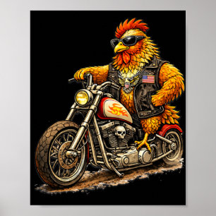 Funny Biker Rooster Design Cool Chicken Motorcycle Poster