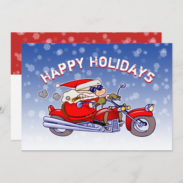 Funny Biker Santa Claus Holiday Greeting Card (Front/Back)
