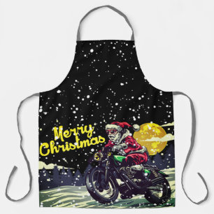 Funny Biker Santa Merry Christmas Apron