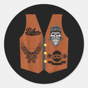 Funny Biker Vest Halloween Costume Motorcycle Classic Round Sticker