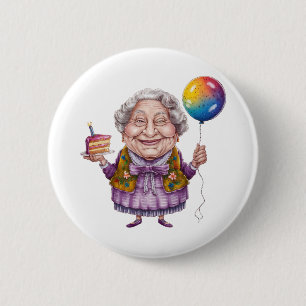 Funny Biking Grandma Birthday Party Art 6 Cm Round Badge