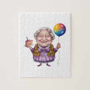 Funny Biking Grandma Birthday Party Art Jigsaw Puzzle