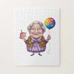 Funny Biking Grandma Birthday Party Art Jigsaw Puzzle
