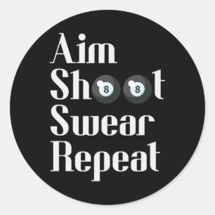 Funny Billiards 8-ball Pool Player Aim Shoot Swear Classic Round Sticker