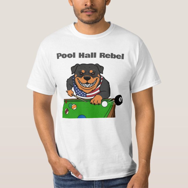 Funny Billiards Pool Hall Rebel Rottweiler T-Shirt (Front)