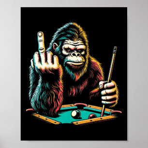 Funny Billiards Pool Player Retro Bigfoot Sasquatc Poster