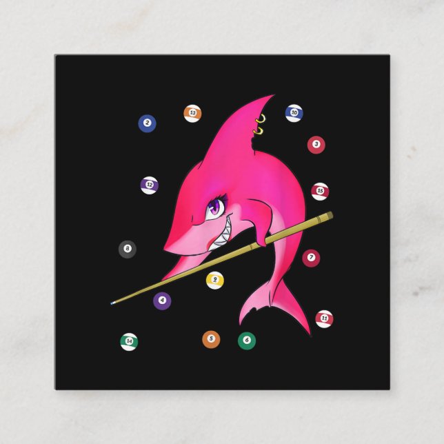 Funny Billiards Pool Shark Female Square Business Card (Front)