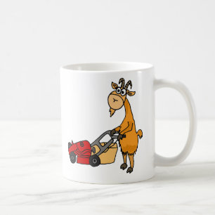 Funny Billy Goat Pushing Lawn Mower Cartoon Coffee Mug