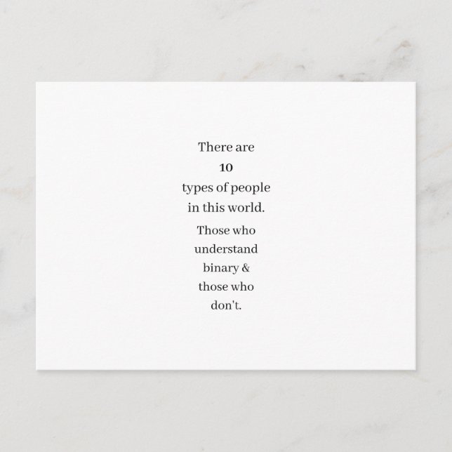Funny Binary Math Computing Joke Gift Postcard (Front)