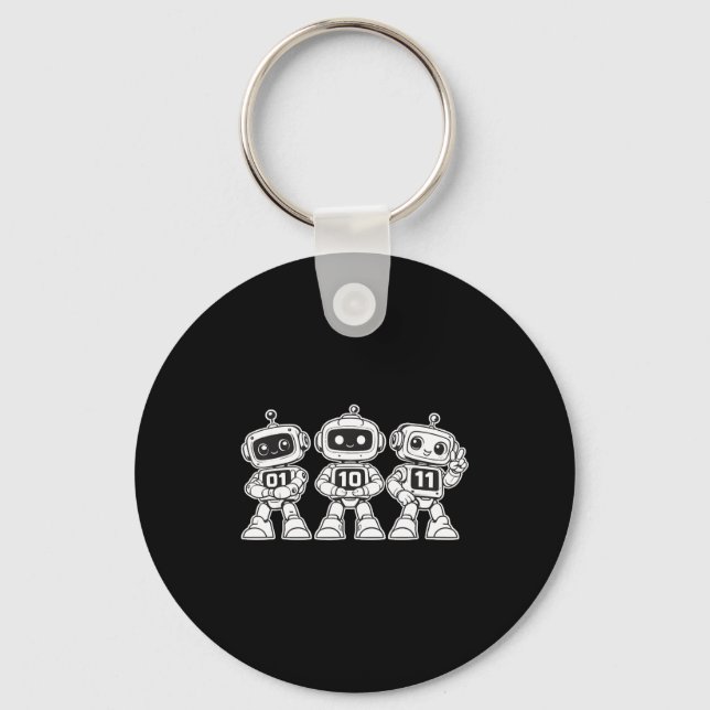 Funny binary robots 01 10 11 cute coding robot key ring (Front)