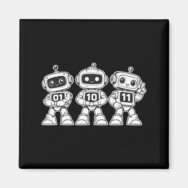 Funny binary robots 01 10 11 cute coding robot magnet (Front)