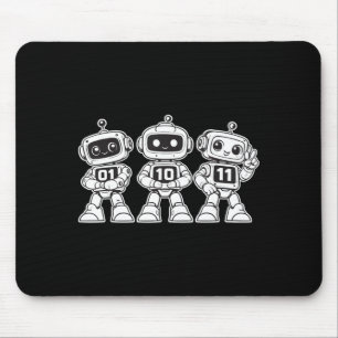 Funny binary robots 01 10 11 cute coding robot mouse pad