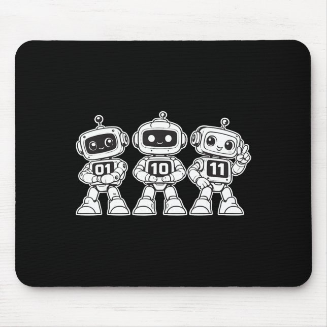 Funny binary robots 01 10 11 cute coding robot mouse pad (Front)