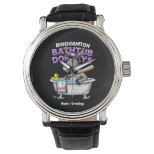 Funny Binghamton Baseball Bathtub Donkey Vintage Watch