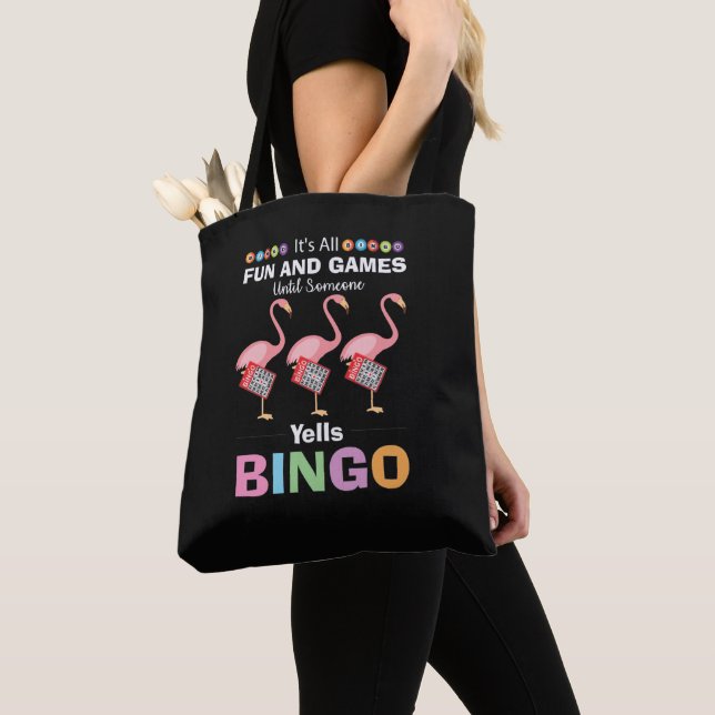 funny Bingo pink flamingo word art Tote Bag (Close Up)
