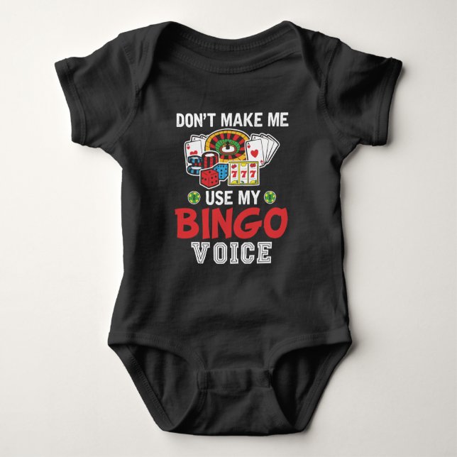 Funny Bingo Player Casino Gambler Bingo Voice Baby Bodysuit (Front)