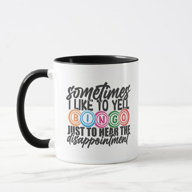 Funny Bingo yelling word art  Mug (Left)