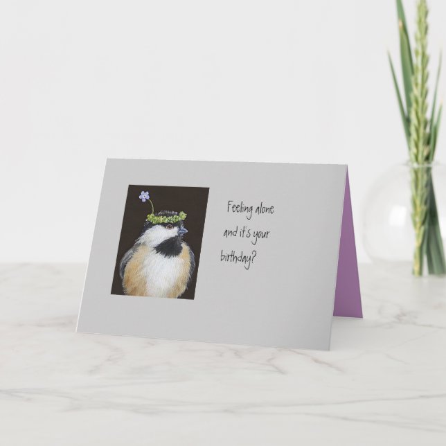 Funny bird birthday card with chickadees (Front)
