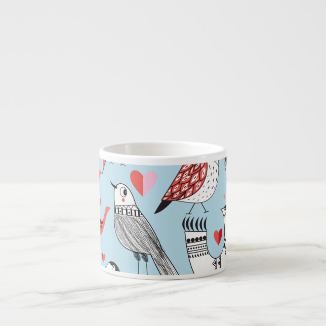 Funny bird illustrations, graphic seamless. espresso cup (Front)