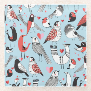 Funny bird illustrations, graphic seamless. glass coaster