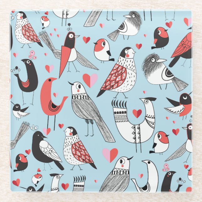 Funny bird illustrations, graphic seamless. glass coaster (Front)