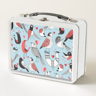 Funny bird illustrations, graphic seamless. metal lunch box