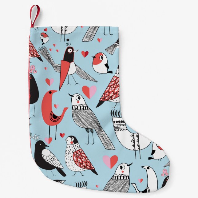 Funny bird illustrations, graphic seamless. small christmas stocking (Front)