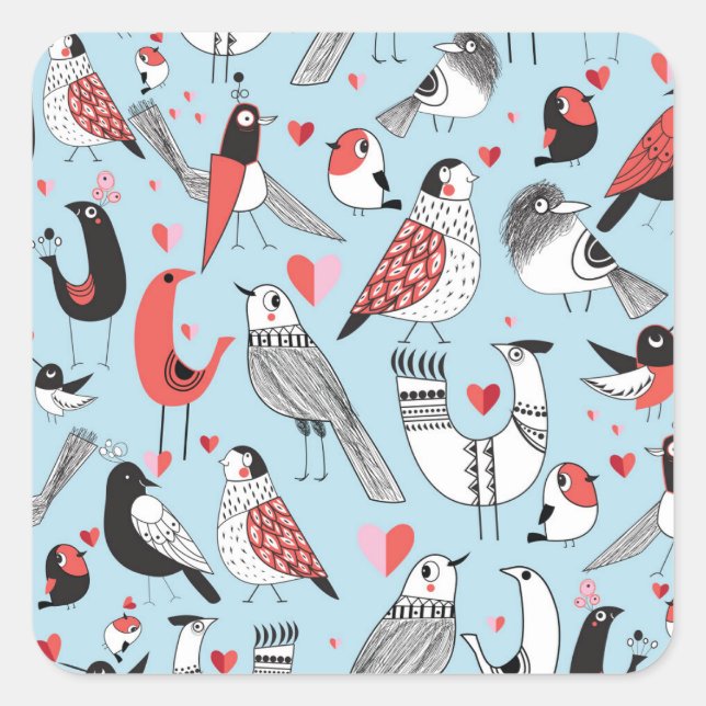 Funny bird illustrations, graphic seamless. square sticker (Front)