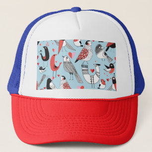 Funny bird illustrations, graphic seamless. trucker hat